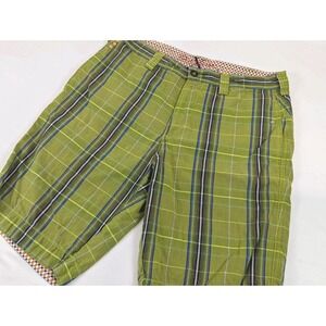 Robert‎ Graham Shorts Mens 32x10 Green Plaid Flat Front Summer Casual Check Trim